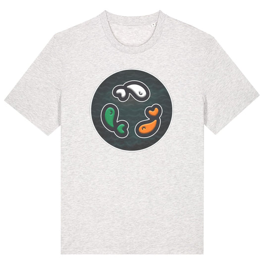 PFT Fish - Circle - Dark | T-Shirt | Adult | Crewneck Short Sleeve | 180gsm Medium Fit | Cool Heather Grey