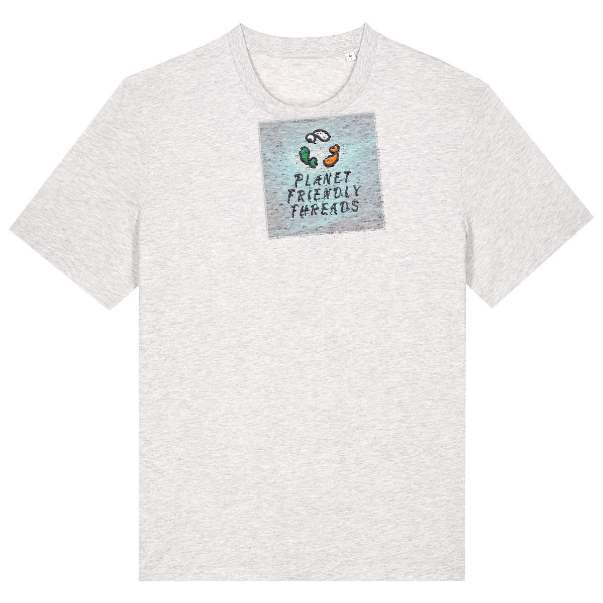 Planet Friendly Logo - Square - Ocean Light | T-Shirt | Adult | Crewneck Short Sleeve | 180gsm Medium Fit | Cool Heather Grey