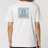Planet Friendly Logo - Square - Ocean Light | T-Shirt | Adult | Crewneck Short Sleeve | 180gsm Medium Fit | Cool Heather Grey