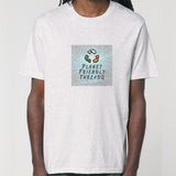 Planet Friendly Logo - Square - Ocean Light | T-Shirt | Adult | Crewneck Short Sleeve | 180gsm Medium Fit | Cool Heather Grey
