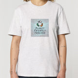 Planet Friendly Logo - Square - Ocean Light | T-Shirt | Adult | Crewneck Short Sleeve | 180gsm Medium Fit | Cool Heather Grey