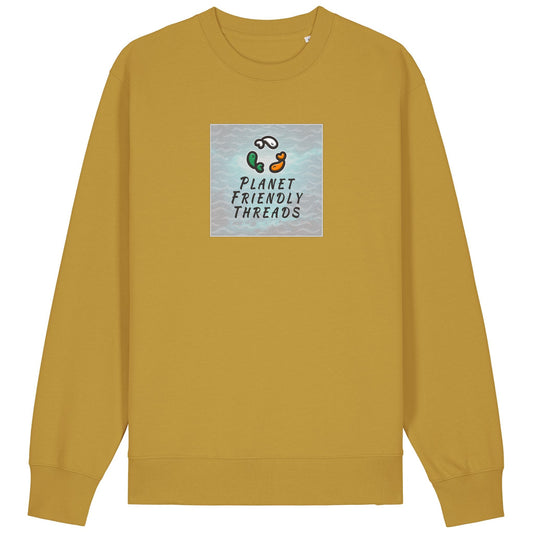 Planet Friendly Logo - Square - Ocean Light | Jumper | Adult | Crewneck | 350gsm Medium Fit | Ochre