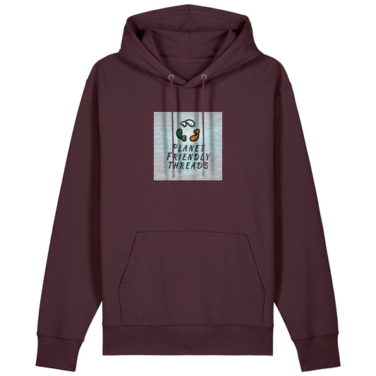 Planet Friendly Logo - Square - Ocean Light | Hoodie | Adult | Cosy | 350gsm Medium Fit | Red Brown