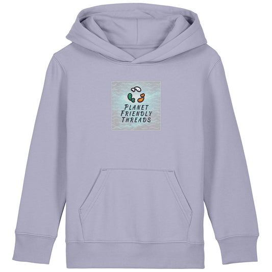Planet Friendly Logo - Square - Ocean Light | Hoodie | Kids | Cosy | 300gsm Medium Fit | Lavender