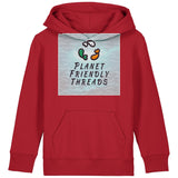 Planet Friendly Logo - Square - Ocean Light | Hoodie | Kids | Cosy | 300gsm Medium Fit | Red