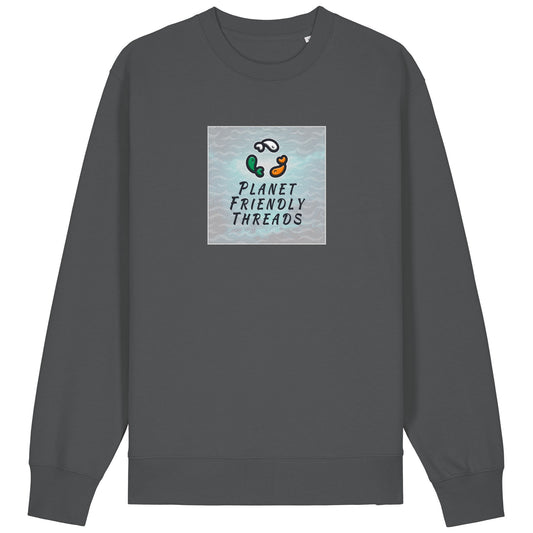 Planet Friendly Logo - Square - Ocean Light | Jumper | Adult | Crewneck | 350gsm Medium Fit | Anthracite