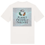 Planet Friendly Logo - Square - Ocean Light | T-Shirt | Adult | Crewneck Short Sleeve | 180gsm Medium Fit | Off White