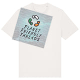 Planet Friendly Logo - Square - Ocean Light | T-Shirt | Adult | Crewneck Short Sleeve | 180gsm Medium Fit | Off White