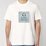 Planet Friendly Logo - Square - Ocean Light | T-Shirt | Adult | Crewneck Short Sleeve | 180gsm Medium Fit | Off White