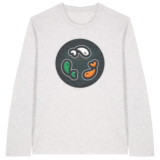 PFT Fish - Circle - Dark | T-Shirt | Adult | Crewneck Long Sleeve | 180gsm Medium Fit | Cool Heather Grey
