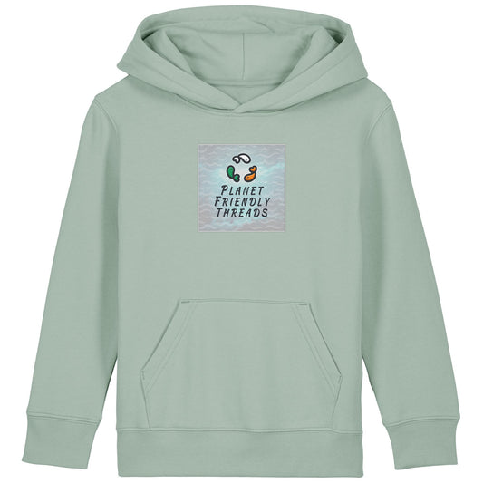 Planet Friendly Logo - Square - Ocean Light | Hoodie | Kids | Cosy | 300gsm Medium Fit | Aloe