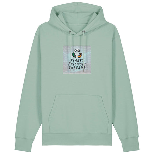 Planet Friendly Logo - Square - Ocean Light | Hoodie | Adult | Cosy | 350gsm Medium Fit | Aloe