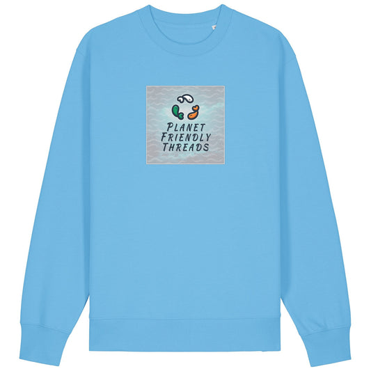 Planet Friendly Logo - Square - Ocean Light | Jumper | Adult | Crewneck | 350gsm Medium Fit | Aqua Blue