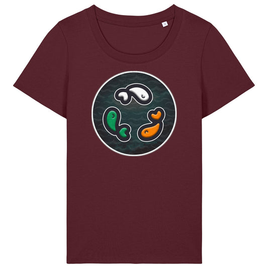 PFT Fish - Circle - Dark | T-Shirt | Adult | Ladies Short Sleeve | 155gsm Fitted | Burgundy