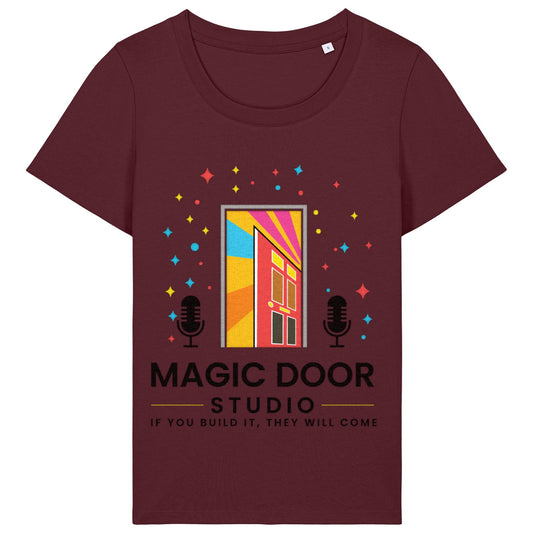 Magic Door Logo | T-Shirt | Adult | Ladies Short Sleeve | 155gsm Fitted | Burgundy