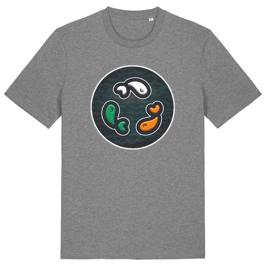 PFT Fish - Circle - Dark | T-Shirt | Adult | Crewneck Short Sleeve | 180gsm Medium Fit | Mid Heather Grey