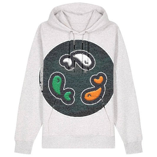 PFT Fish - Circle - Dark | Hoodie | Adult | Cosy | 350gsm Medium Fit | Cool Heather Grey