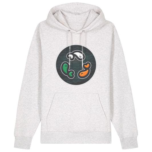 PFT Fish - Circle - Dark | Hoodie | Adult | Cosy | 350gsm Medium Fit | Cool Heather Grey