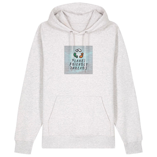 Planet Friendly Logo - Square - Ocean Light | Hoodie | Adult | Cosy | 350gsm Medium Fit | Cool Heather Grey