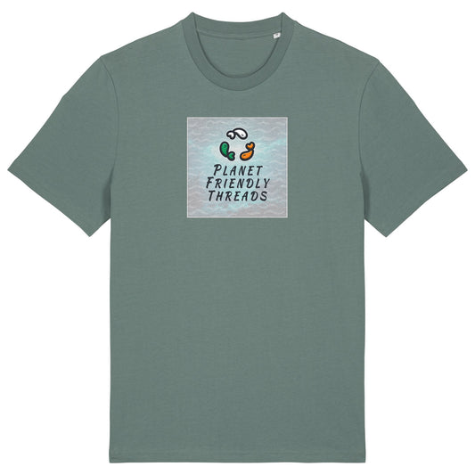 Planet Friendly Logo - Square - Ocean Light | T-Shirt | Adult | Crewneck Short Sleeve | 180gsm Medium Fit | Green Bay