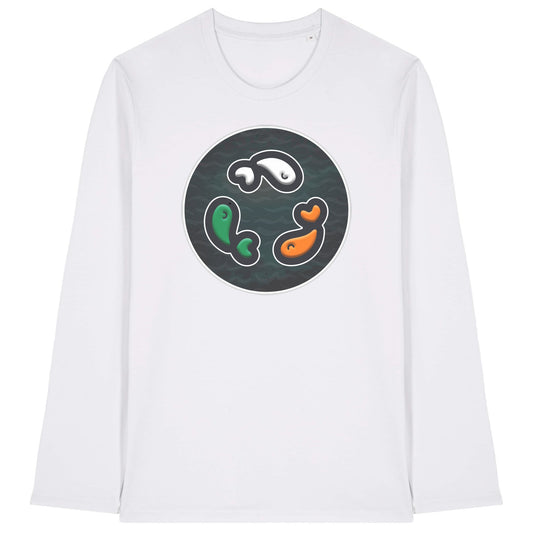 PFT Fish - Circle - Dark | T-Shirt | Adult | Crewneck Long Sleeve | 180gsm Medium Fit | White