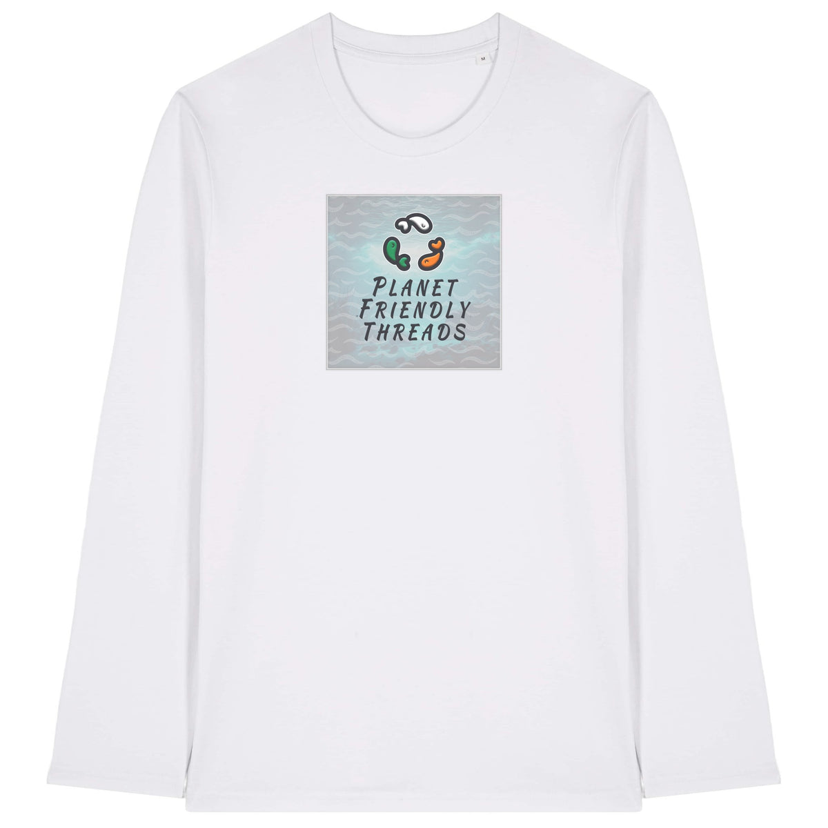 PFT Logo - SSSQUARE - Light Ocean | T-Shirt | Adult | Crewneck Long Sleeve | 180gsm Medium Fit | White