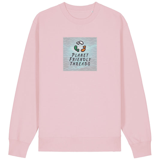Planet Friendly Logo - Square - Ocean Light | Jumper | Adult | Crewneck | 350gsm Medium Fit | Cotton Pink