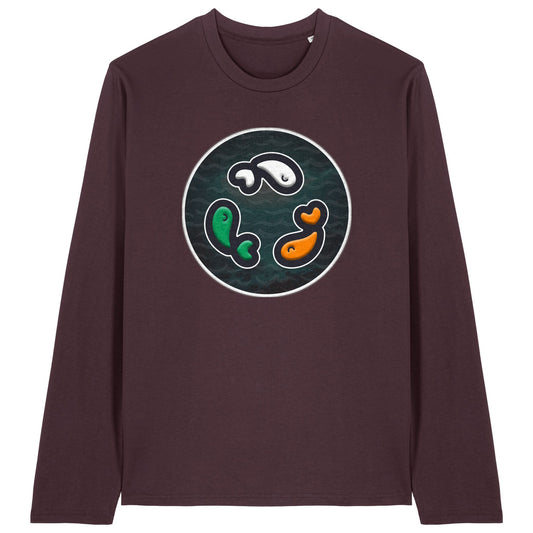 PFT Fish - Circle - Dark | T-Shirt | Adult | Crewneck Long Sleeve | 180gsm Medium Fit | Red Brown