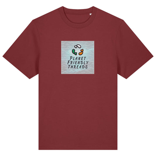 Planet Friendly Logo - Square - Ocean Light | T-Shirt | Adult | Crewneck Short Sleeve | 215gsm Relaxed Fit | Red Earth