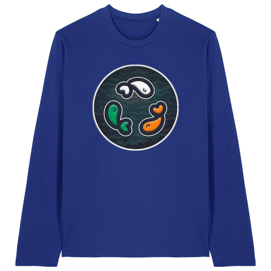 PFT Fish - Circle - Dark | T-Shirt | Adult | Crewneck Long Sleeve | 180gsm Medium Fit | Worker Blue