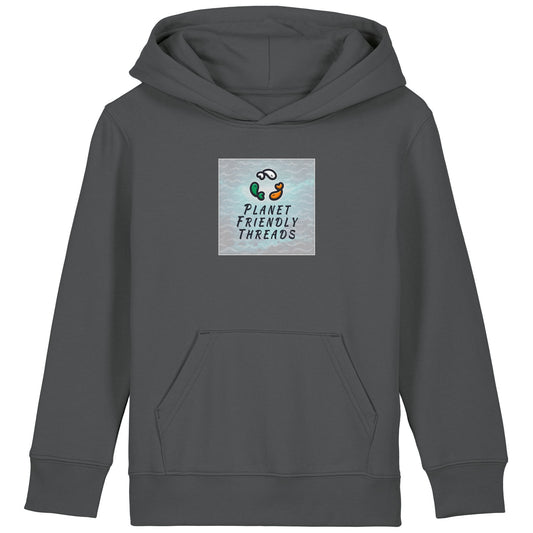 Planet Friendly Logo - Square - Ocean Light | Hoodie | Kids | Cosy | 300gsm Medium Fit | Anthracite