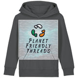 Planet Friendly Logo - Square - Ocean Light | Hoodie | Kids | Cosy | 300gsm Medium Fit | Anthracite
