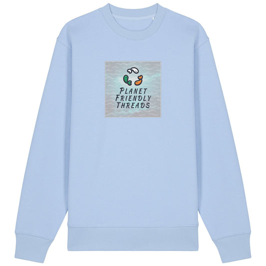 Planet Friendly Logo - Square - Ocean Light | Jumper | Adult | Crewneck | 350gsm Medium Fit | Blue Soul