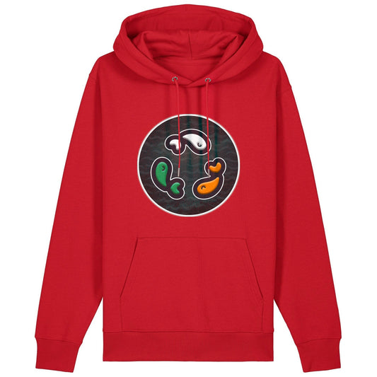 PFT Fish - Circle - Dark | Hoodie | Adult | Cosy | 350gsm Medium Fit | Red