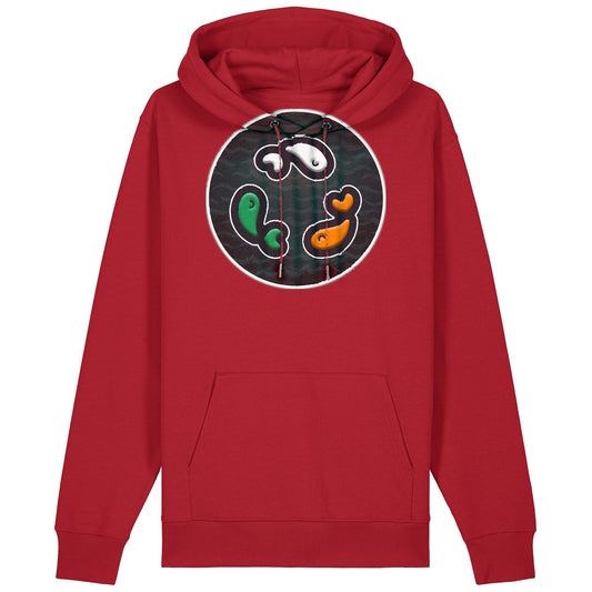 PFT Fish - Circle - Dark | Hoodie | Adult | Cosy | 350gsm Medium Fit | Red