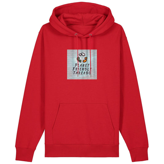 Planet Friendly Logo - Square - Ocean Light | Hoodie | Adult | Cosy | 350gsm Medium Fit | Red