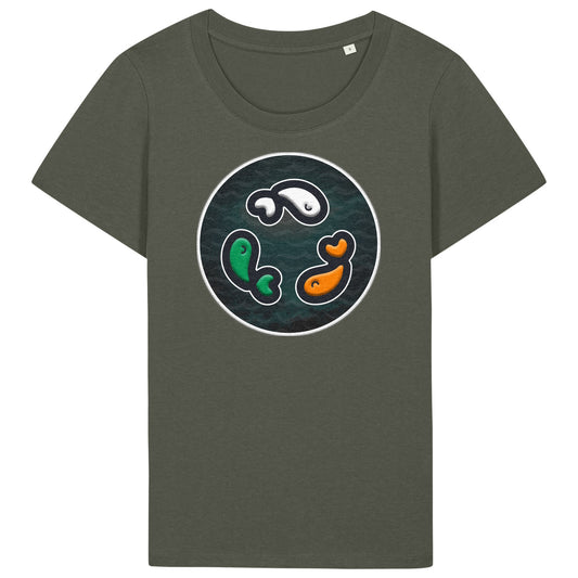 PFT Fish - Circle - Dark | T-Shirt | Adult | Ladies Short Sleeve | 155gsm Fitted | Khaki