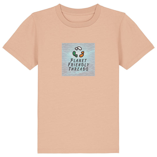 Planet Friendly Logo - Square - Ocean Light | T-Shirt | Kids | Crewneck Short Sleeve | 155gsm Medium Fit | Fraiche Peche