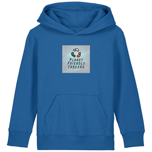 Planet Friendly Logo - Square - Ocean Light | Hoodie | Kids | Cosy | 300gsm Medium Fit | Royal Blue