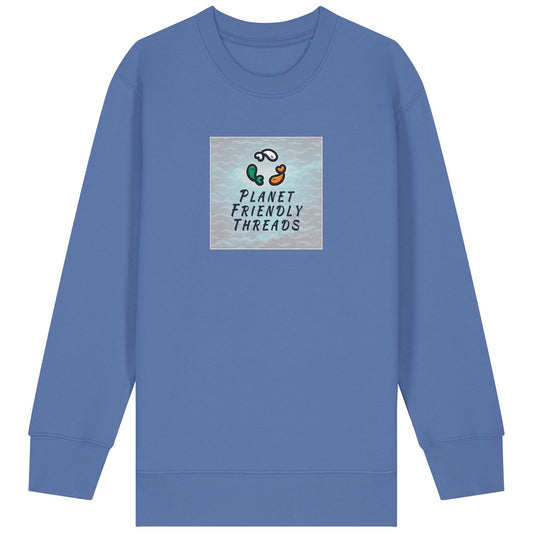 Planet Friendly Logo - Square - Ocean Light | Jumper | Kids | Crewneck | 300gsm Medium Fit | Bright Blue