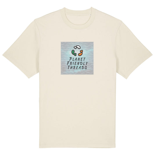 Planet Friendly Logo - Square - Ocean Light | T-Shirt | Adult | Crewneck Short Sleeve | 215gsm Relaxed Fit | Natural Raw