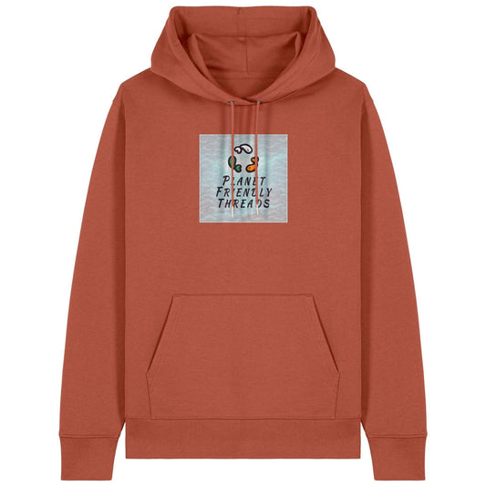 Planet Friendly Logo - Square - Ocean Light | Hoodie | Adult | Cosy | 350gsm Medium Fit | Heritage Brown