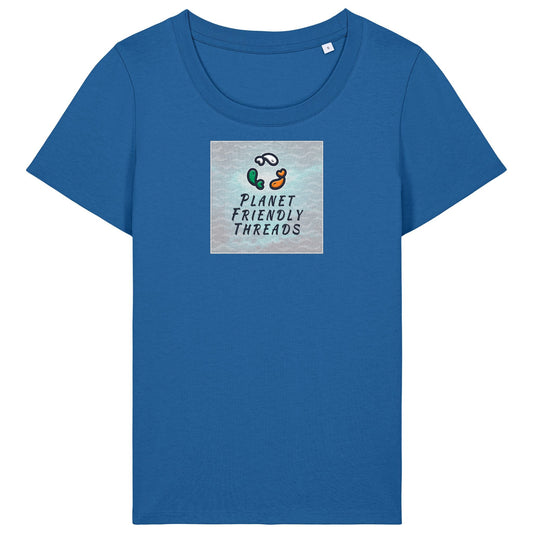 Planet Friendly Logo - Square - Ocean Light | T-Shirt | Adult | Ladies Short Sleeve | 155gsm Fitted | Royal Blue