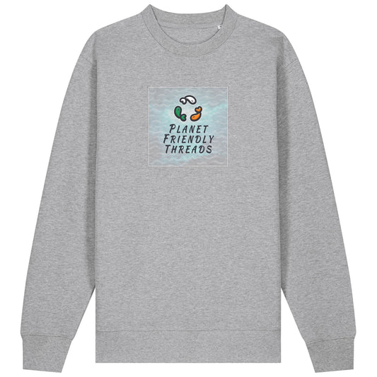 Planet Friendly Logo - Square - Ocean Light | Jumper | Adult | Crewneck | 350gsm Medium Fit | Heather Grey