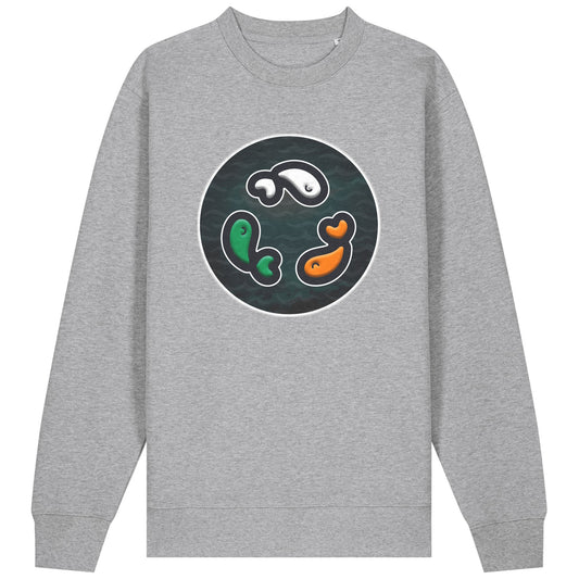 PFT Fish - Circle - Dark | Jumper | Adult | Crewneck | 350gsm Medium Fit | Heather Grey