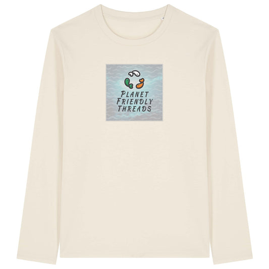 Planet Friendly Logo - Square - Ocean Light | T-Shirt | Adult | Crewneck Long Sleeve | 180gsm Medium Fit | Natural Raw