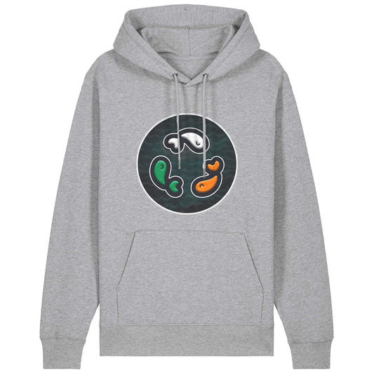 PFT Fish - Circle - Dark | Hoodie | Adult | Cosy | 350gsm Medium Fit | Heather Grey