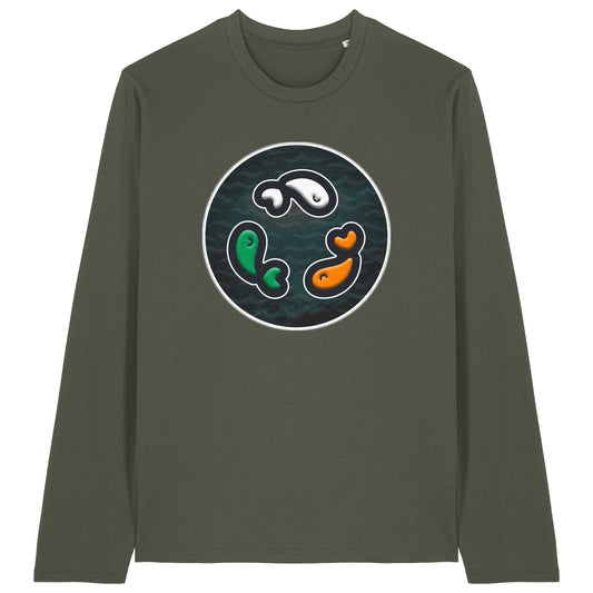 PFT Fish - Circle - Dark | T-Shirt | Adult | Crewneck Long Sleeve | 180gsm Medium Fit | Khaki