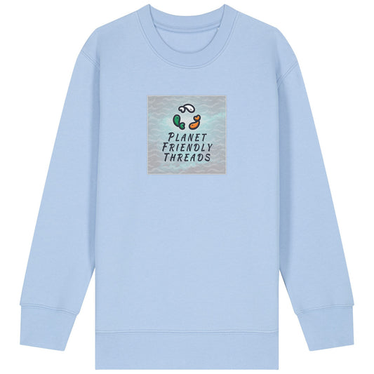 Planet Friendly Logo - Square - Ocean Light | Jumper | Kids | Crewneck | 300gsm Medium Fit | Blue Soul