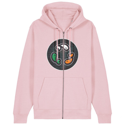 PFT Fish - Circle - Dark | Hoodie | Adult | Zip | 350gsm Medium Fit | Cotton Pink